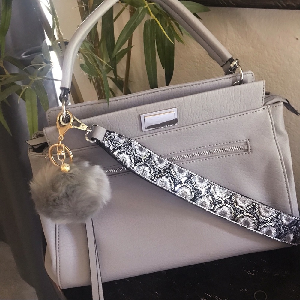 Gray Pom Pom Bag Charm/Keychain